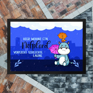 Nilpferd Fußmatte in 35x50 cm mit Spruch Nölpferd Vorsicht schlechte Laune