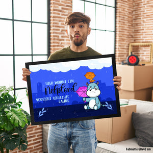 Nilpferd Fußmatte in 35x50 cm mit Spruch Nölpferd Vorsicht schlechte Laune