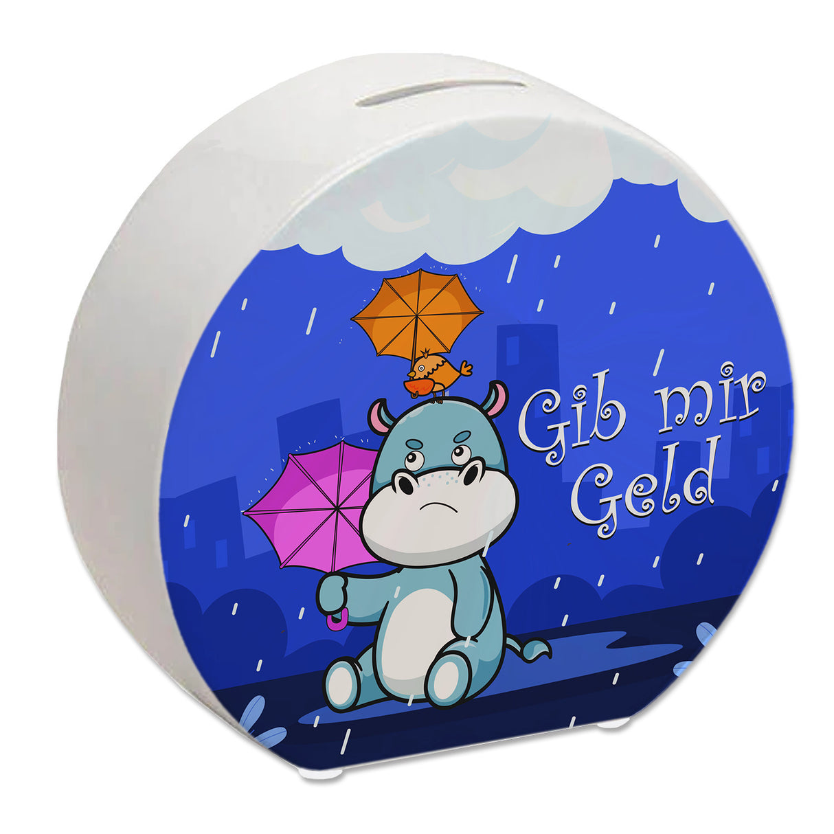 Nilpferd Spardose mit Spruch Gib mir Geld