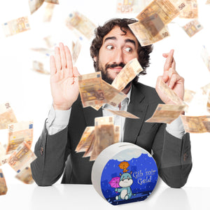 Nilpferd Spardose mit Spruch Gib mir Geld