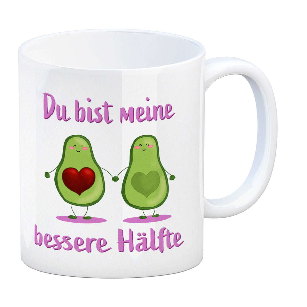Avocado Pärchen Kaffeebecher mit Spruch Du bist meine bessere Hälfte