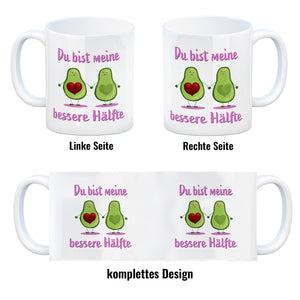 Avocado Pärchen Kaffeebecher mit Spruch Du bist meine bessere Hälfte