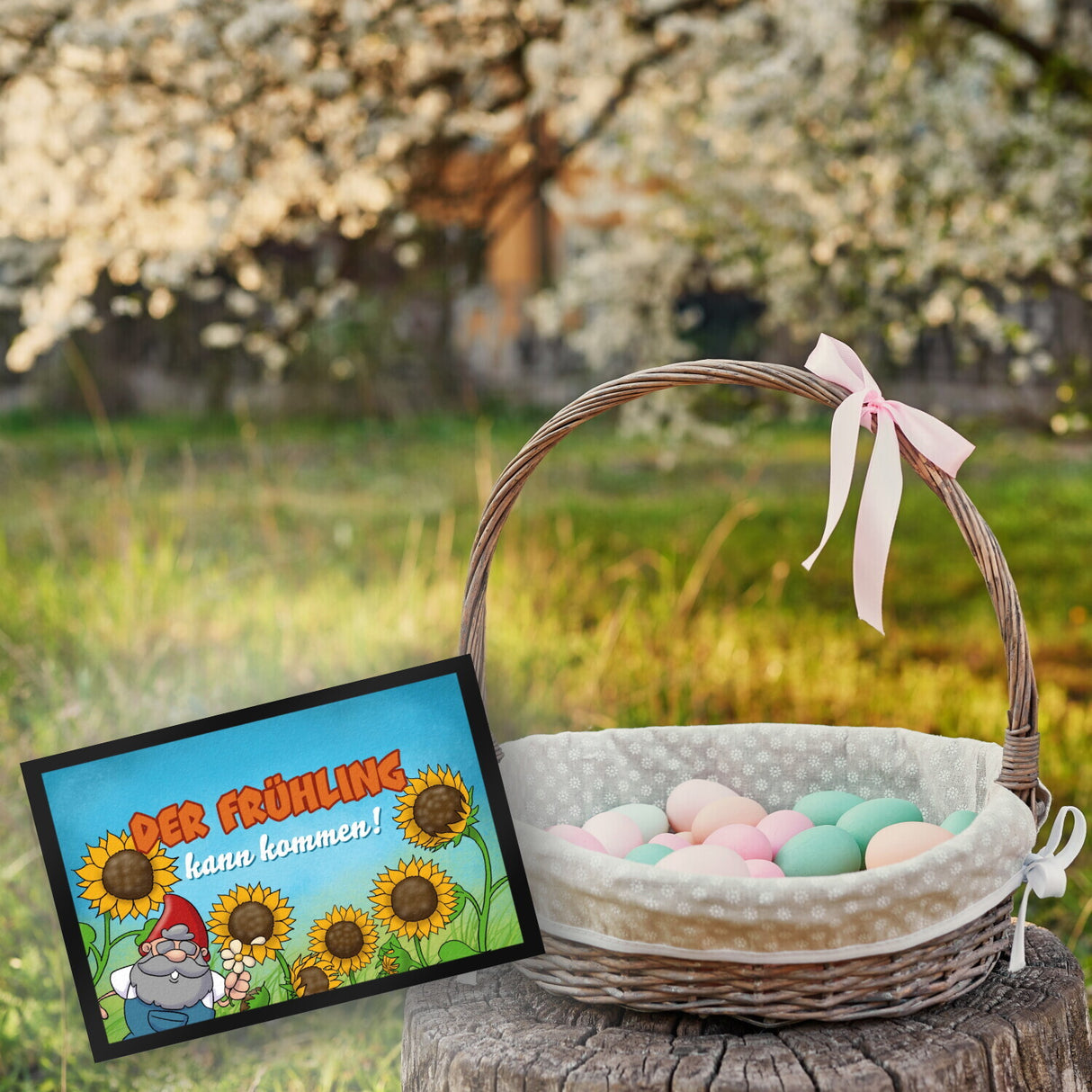 Gartenzwerg Fußmatte mit Spruch Der Frühling kann kommen