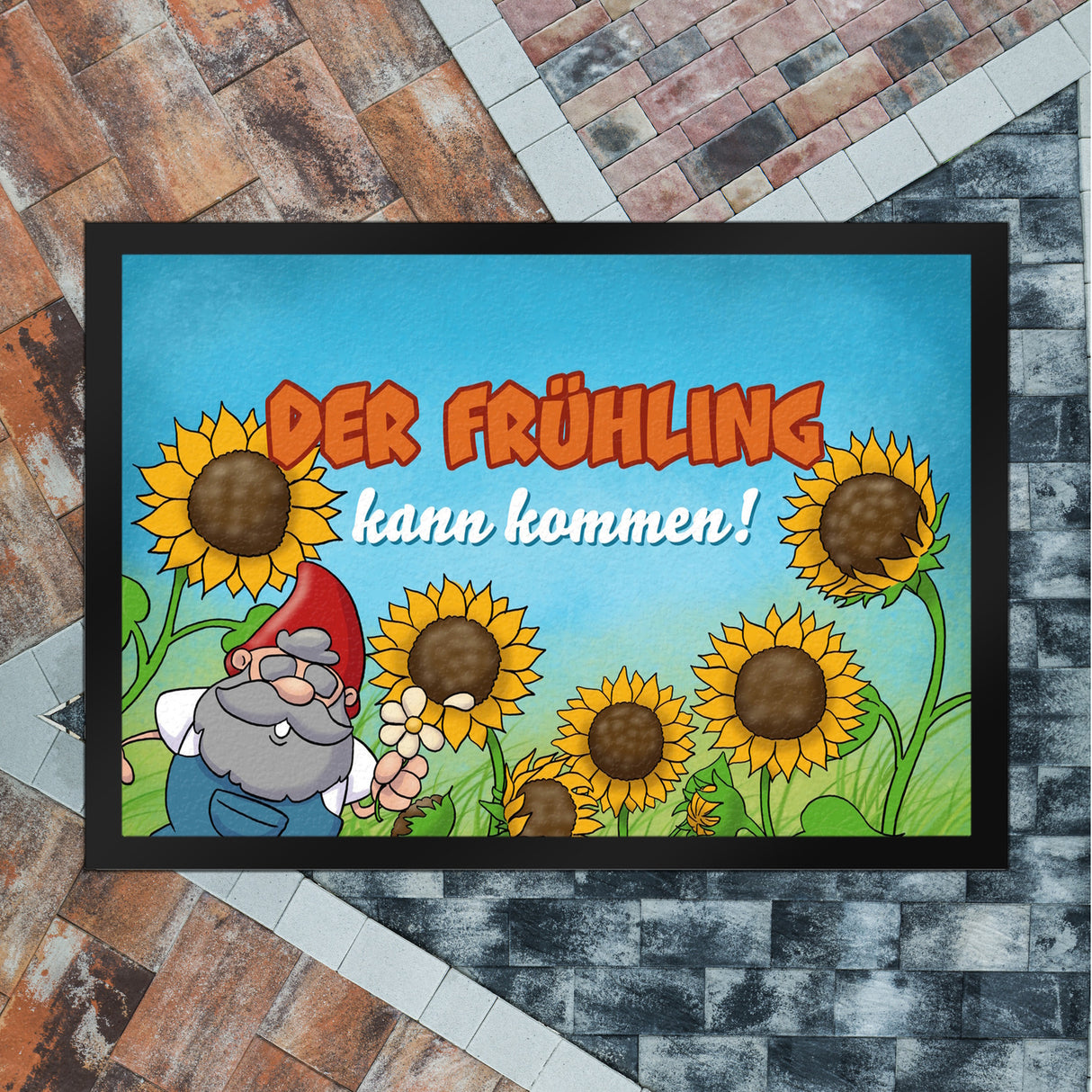 Gartenzwerg Fußmatte mit Spruch Der Frühling kann kommen