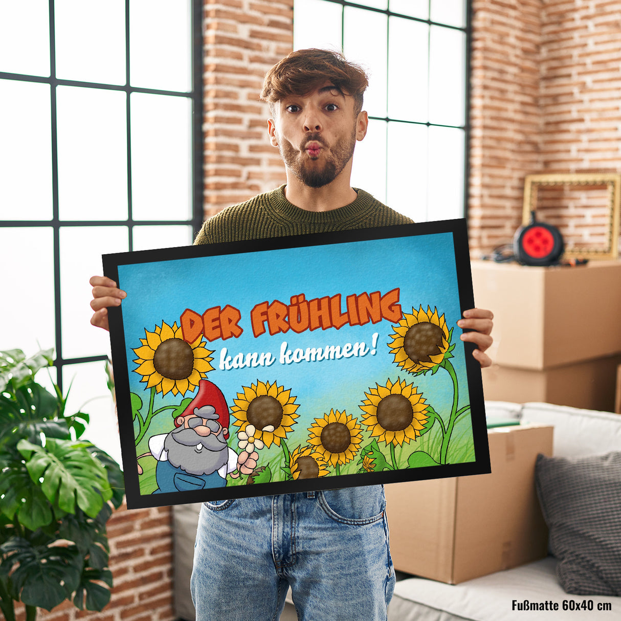 Gartenzwerg Fußmatte mit Spruch Der Frühling kann kommen