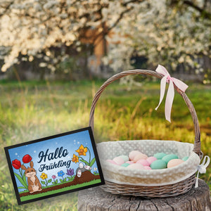 Hallo Frühling Fußmatte mit süßen Hasen für Ostern