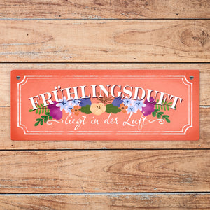 Frühlingsduft liegt in der Luft Metallschild in orange