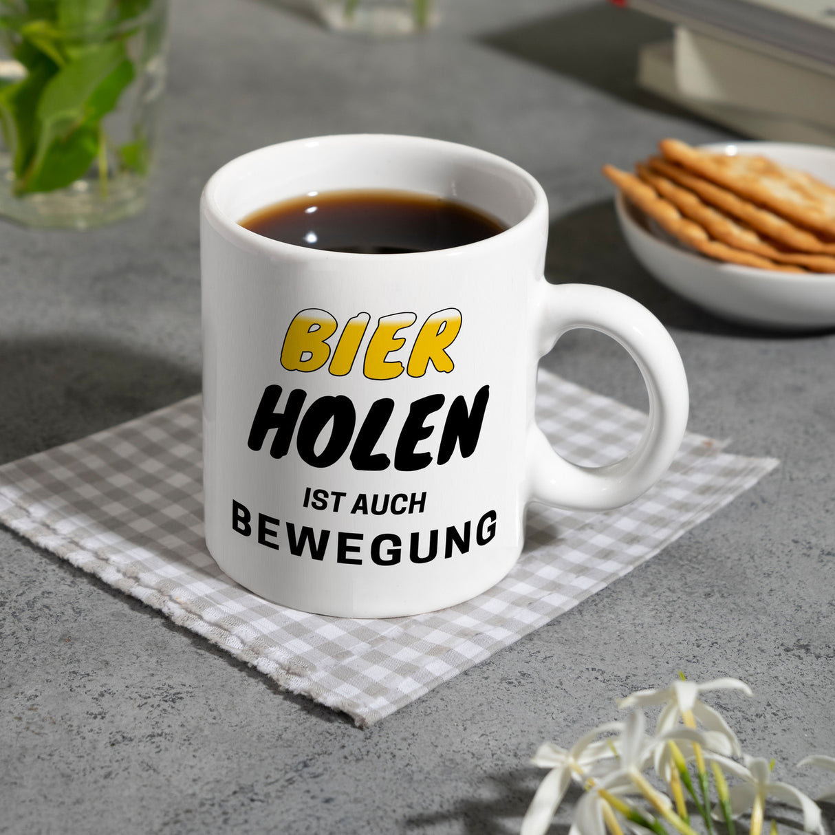 Bier Kaffeebecher mit Spruch - Bier holen ist auch Bewegung