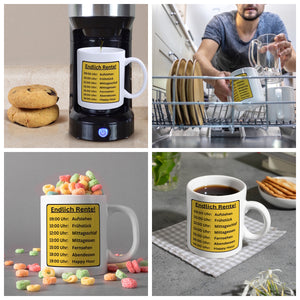 Renten To-Do Liste Kaffeebecher mit Spruch: Endlich Rente