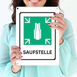 Bier Metallschild in 15x20 cm mit Spruch - SAUFSTELLE