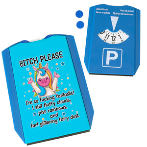Einhorn Parkscheibe mit Spruch: Bitch Please und Einkaufswagenchips
