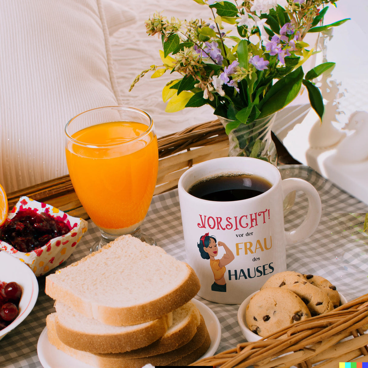 Hausfrau Kaffeebecher mit Spruch Vorsicht vor der Frau des Hauses
