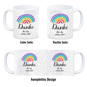 Regenbogen Kaffeebecher mit Spruch Danke für die schöne Zeit