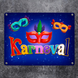 Kölner Karneval Metallschild mit bunten Ballmasken