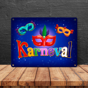 Kölner Karneval Metallschild mit bunten Ballmasken