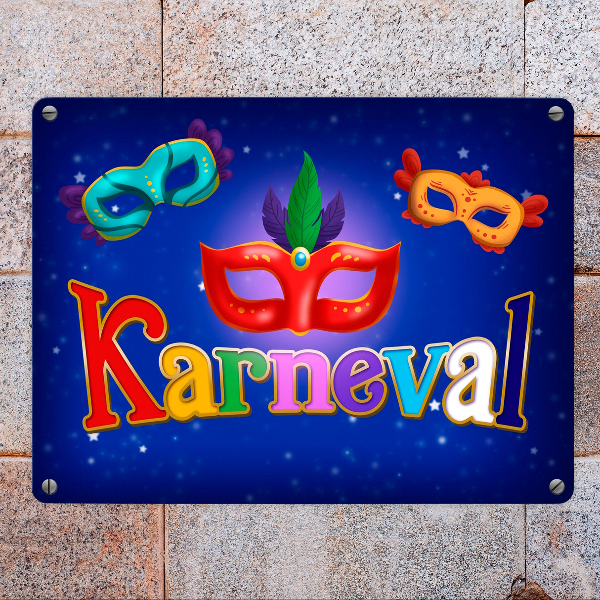 Kölner Karneval Metallschild mit bunten Ballmasken