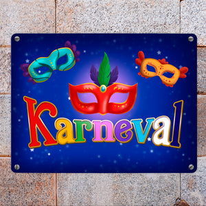Kölner Karneval Metallschild mit bunten Ballmasken