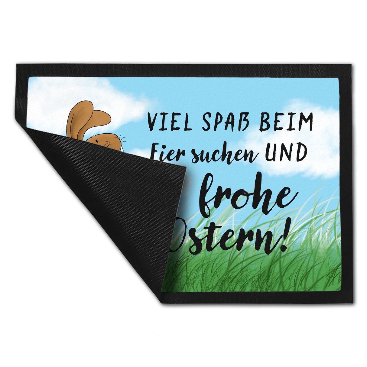 Eier suchen und frohe Ostern Fußmatte mit Spruch und Osterhase