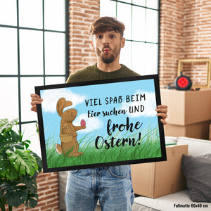 Eier suchen und frohe Ostern Fußmatte mit Spruch und Osterhase
