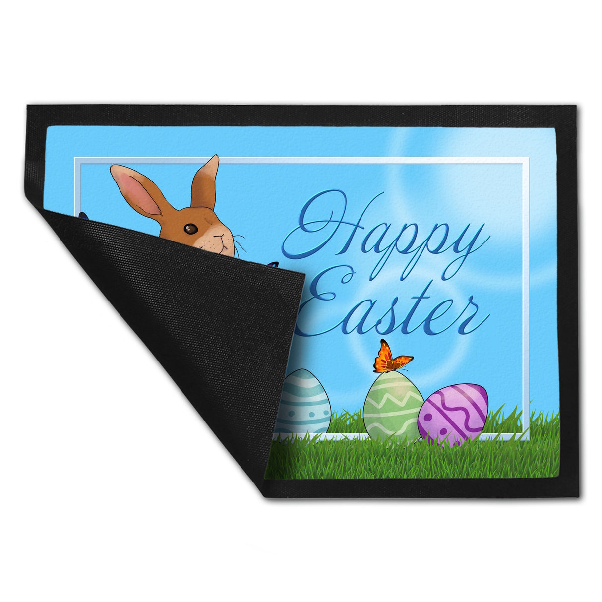 Happy Easter Fußmatte mit Osterhasen und bunten Ostereiern