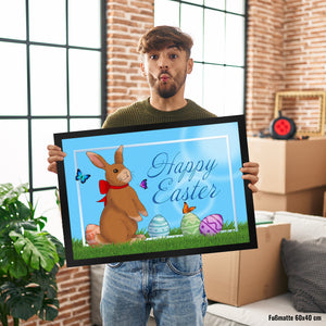 Happy Easter Fußmatte mit Osterhasen und bunten Ostereiern