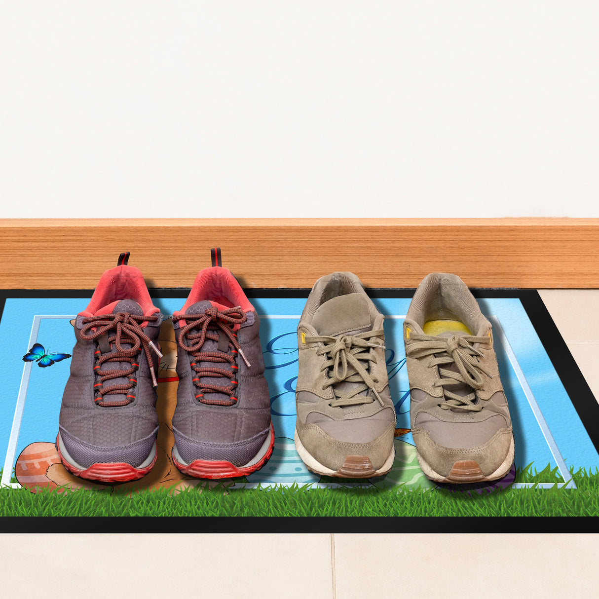 Happy Easter Fußmatte mit Osterhasen und bunten Ostereiern