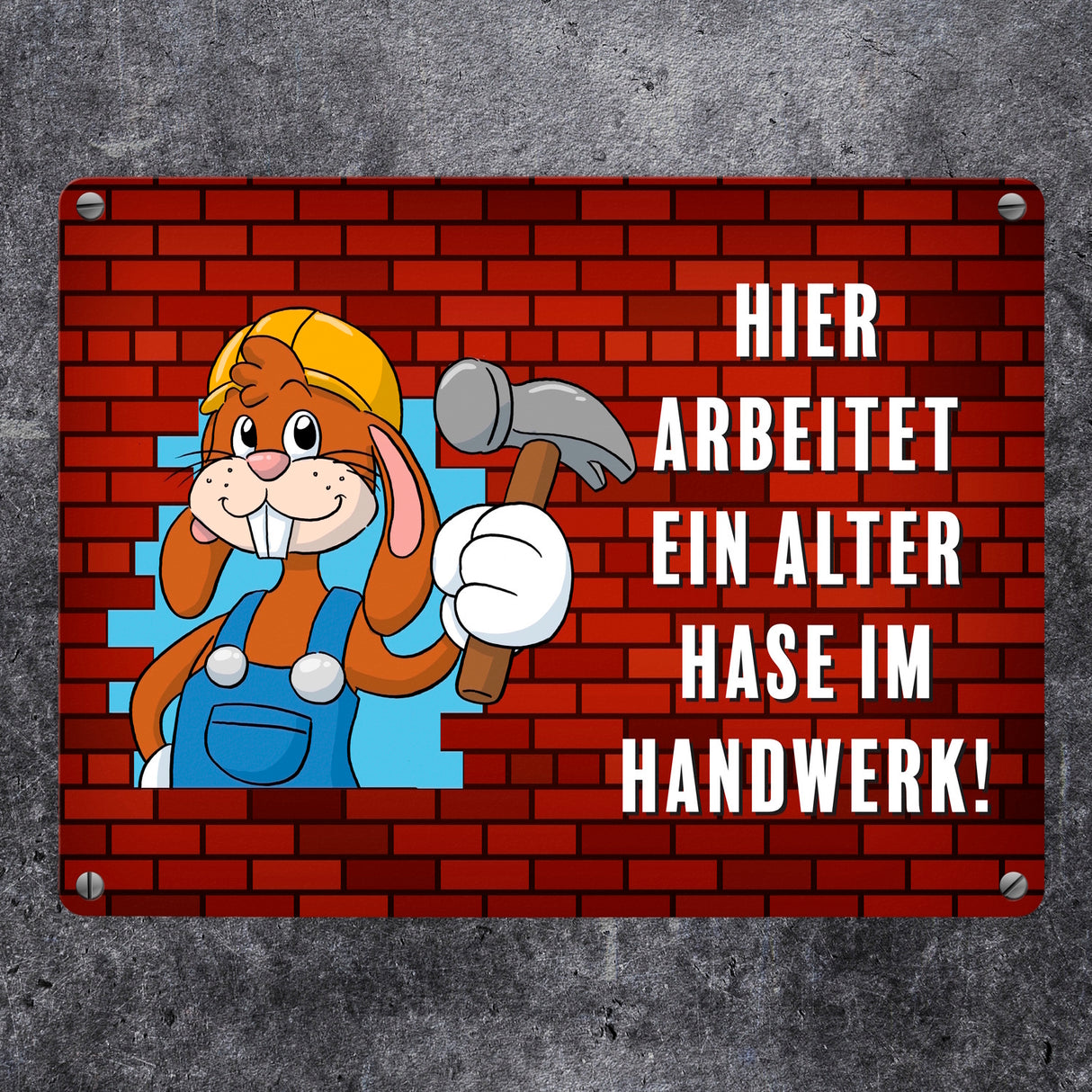 Alter Hase im Handwerk Bauarbeiter Metallschild mit Spruch