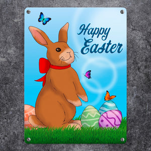 Happy Easter Metallschild mit Osterhase und Ostereiern