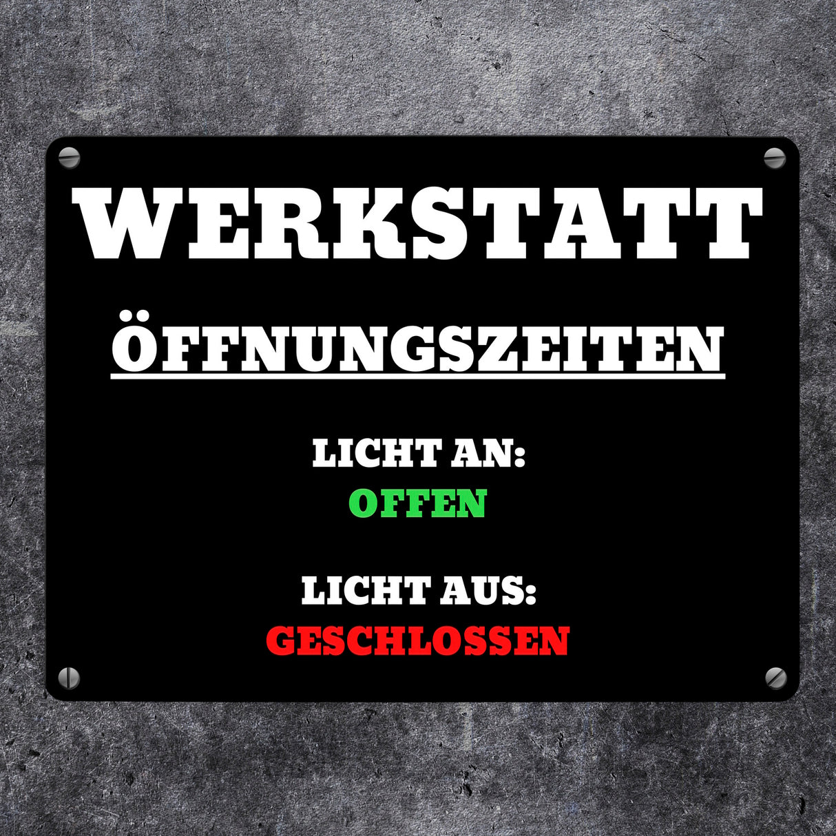 Werkstatt Öffnungszeiten Metallschild in 15x20 cm
