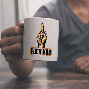 Fuck You Kaffeebecher mit Mittelfinger Motiv