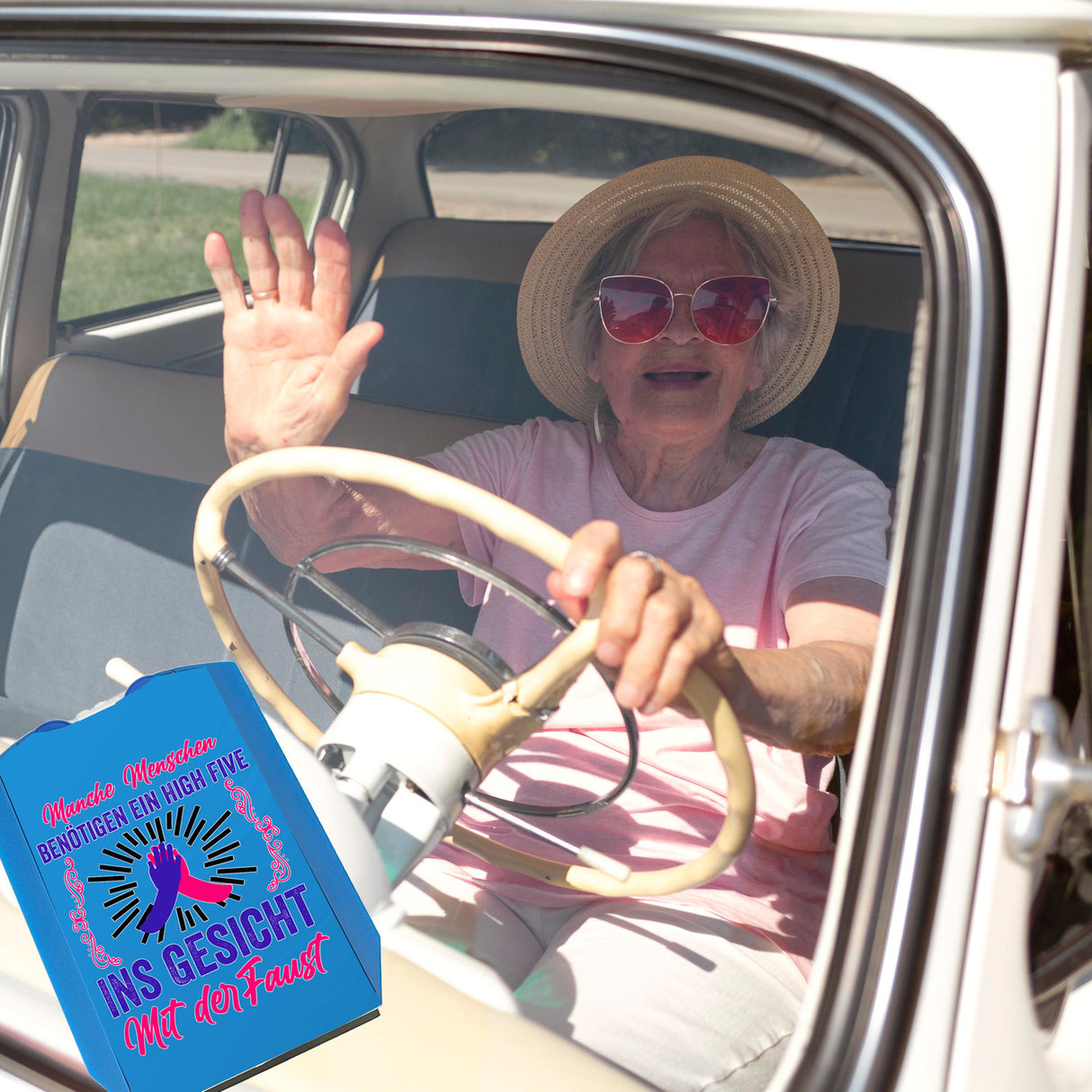 High Five Parkscheibe mit Spruch High Five ins Gesicht mit der Faust