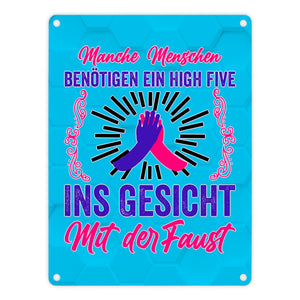 High Five Metallschild in 15x20 cm mit Spruch High Five ins Gesicht mit der Faust