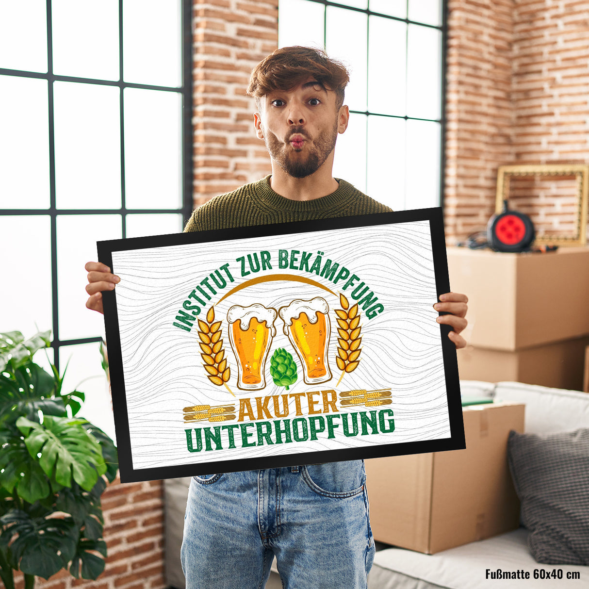 Bier Fußmatte in 35x50 cm mit Spruch Institut zur Bekämpfung akuter Unterhopfung