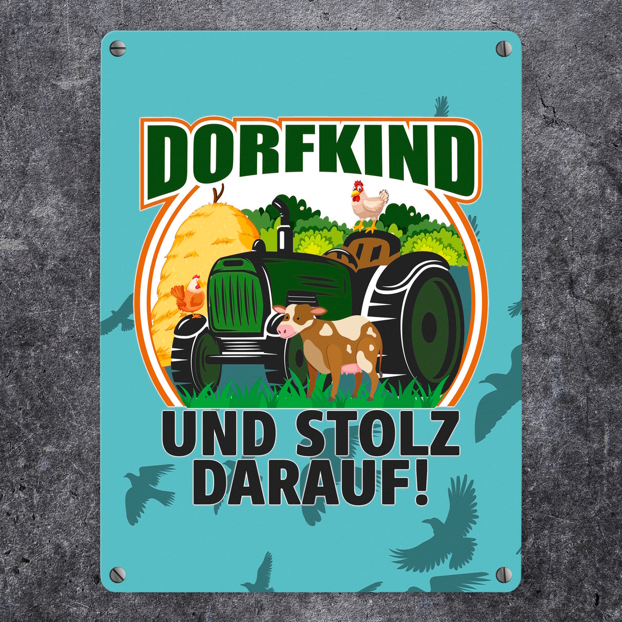 Dorf Metallschild in 15x20 cm mit Spruch Dorfkind und stolz darauf