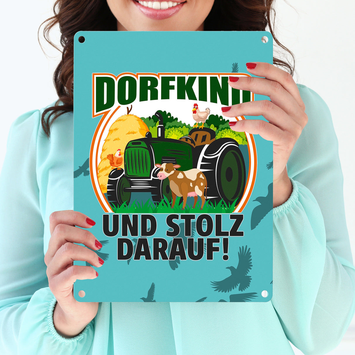 Dorf Metallschild in 15x20 cm mit Spruch Dorfkind und stolz darauf