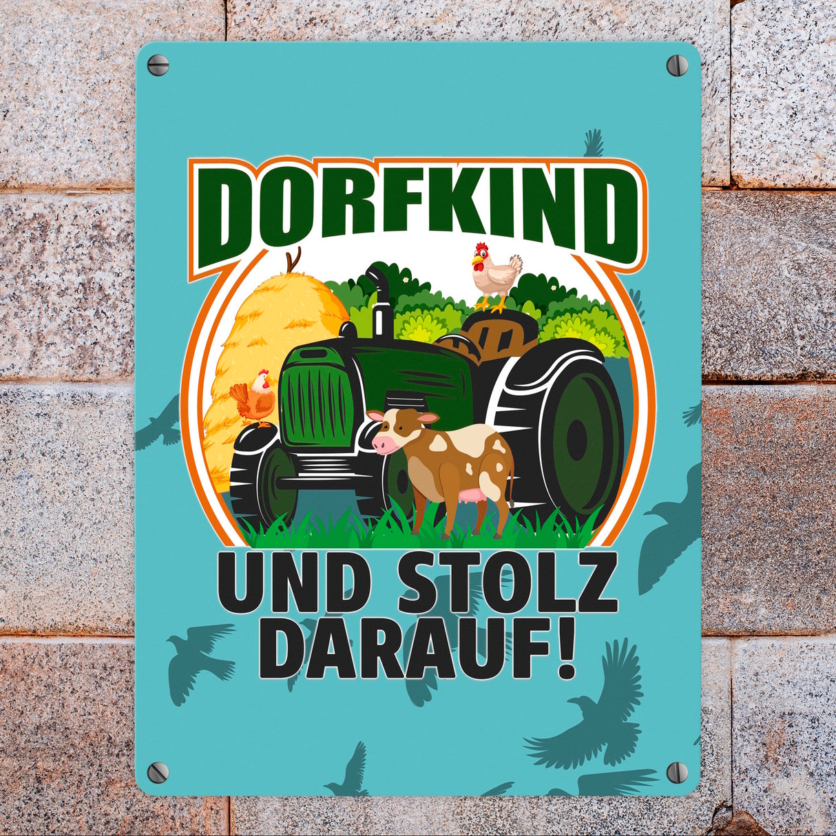 Dorf Metallschild in 15x20 cm mit Spruch Dorfkind und stolz darauf