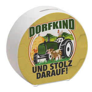 Dorf Spardose mit Spruch Dorfkind und stolz darauf