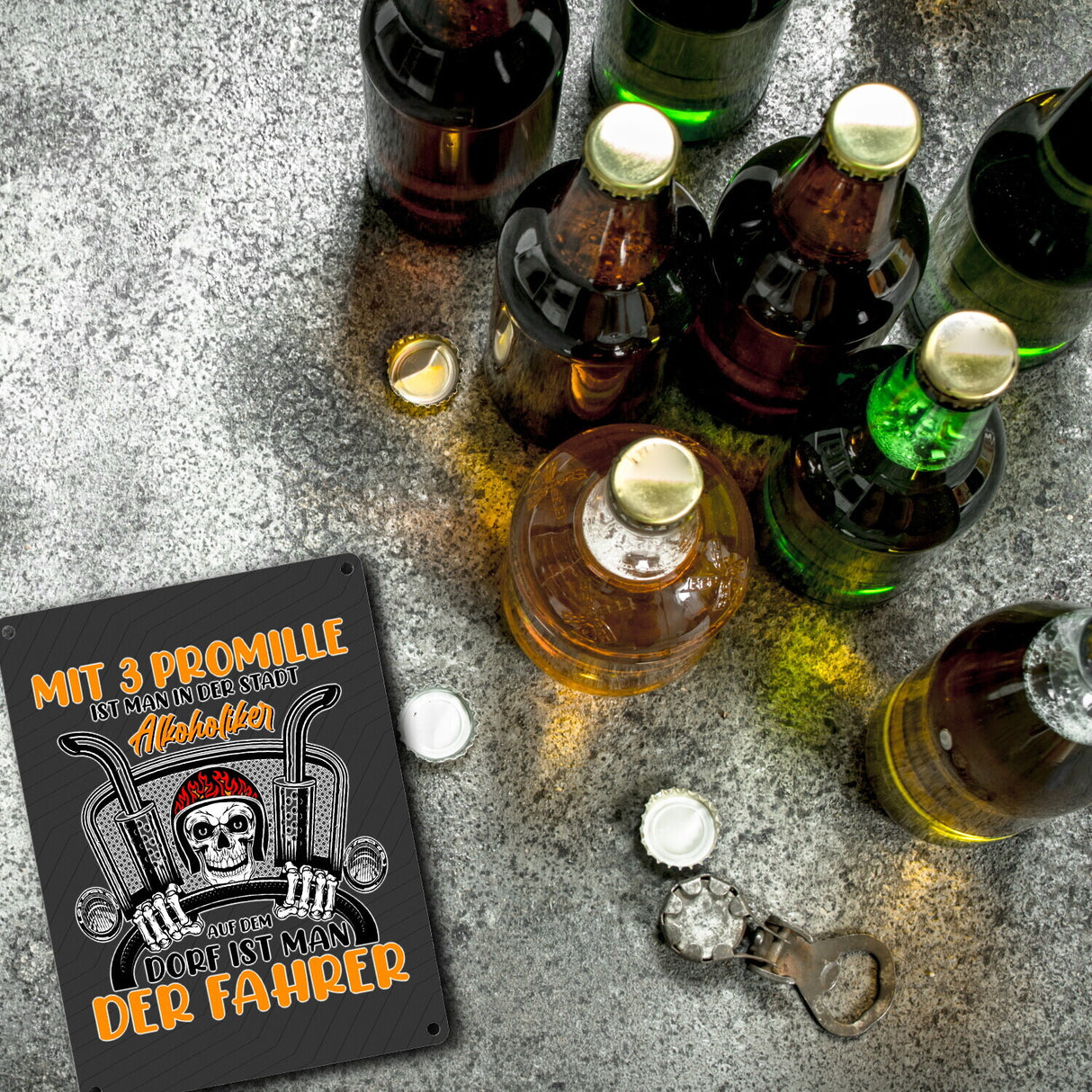 Dorf Metallschild in 15x20 cm mit Spruch Mit 3 Promille ist man der Fahrer