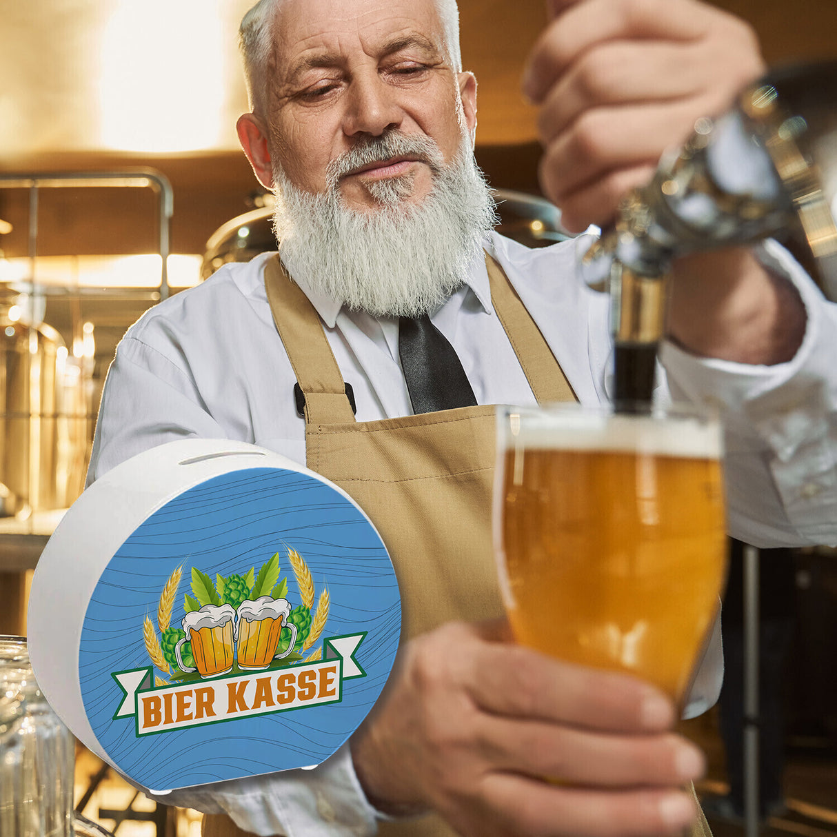 Bier Kasse Spardose mit Hopfen und Ähren