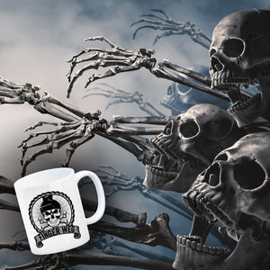 Totenkopf Finger Weg Kaffeebecher mit Banderole