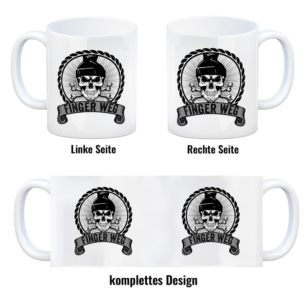 Totenkopf Finger Weg Kaffeebecher mit Banderole