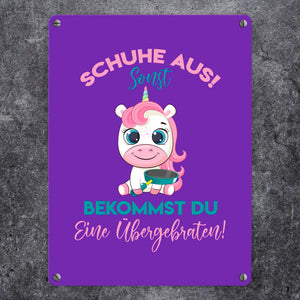 Schuhe aus Einhorn Metallschild in 15x20 cm Du bekommst eine Übergebraten in lila