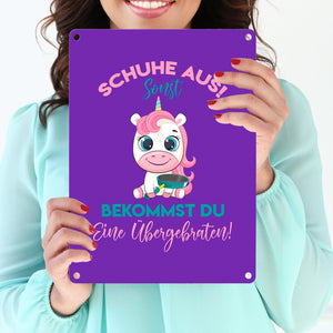 Schuhe aus Einhorn Metallschild in 15x20 cm Du bekommst eine Übergebraten in lila
