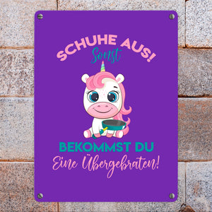 Schuhe aus Einhorn Metallschild in 15x20 cm Du bekommst eine Übergebraten in lila