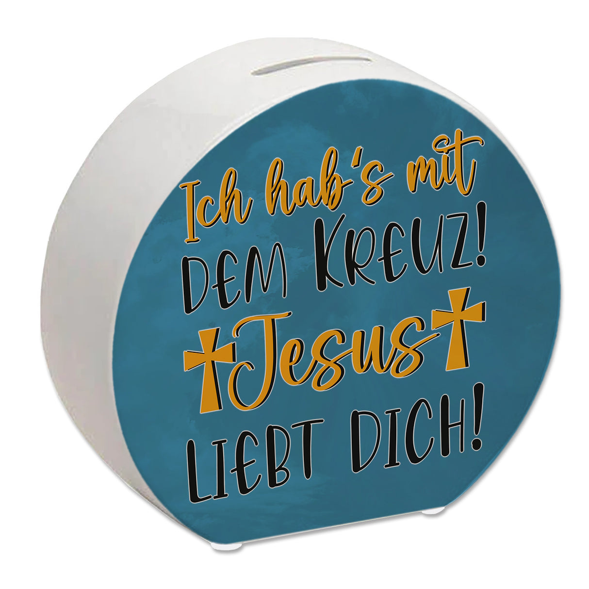 Jesus liebt dich Spardose mit Spruch Ich habs mit dem Kreuz