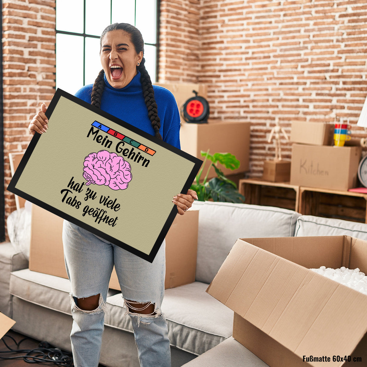 Überforderung Fußmatte in 35x50 cm in beige Mein Gehirn hat zu viele Tabs geöffnet