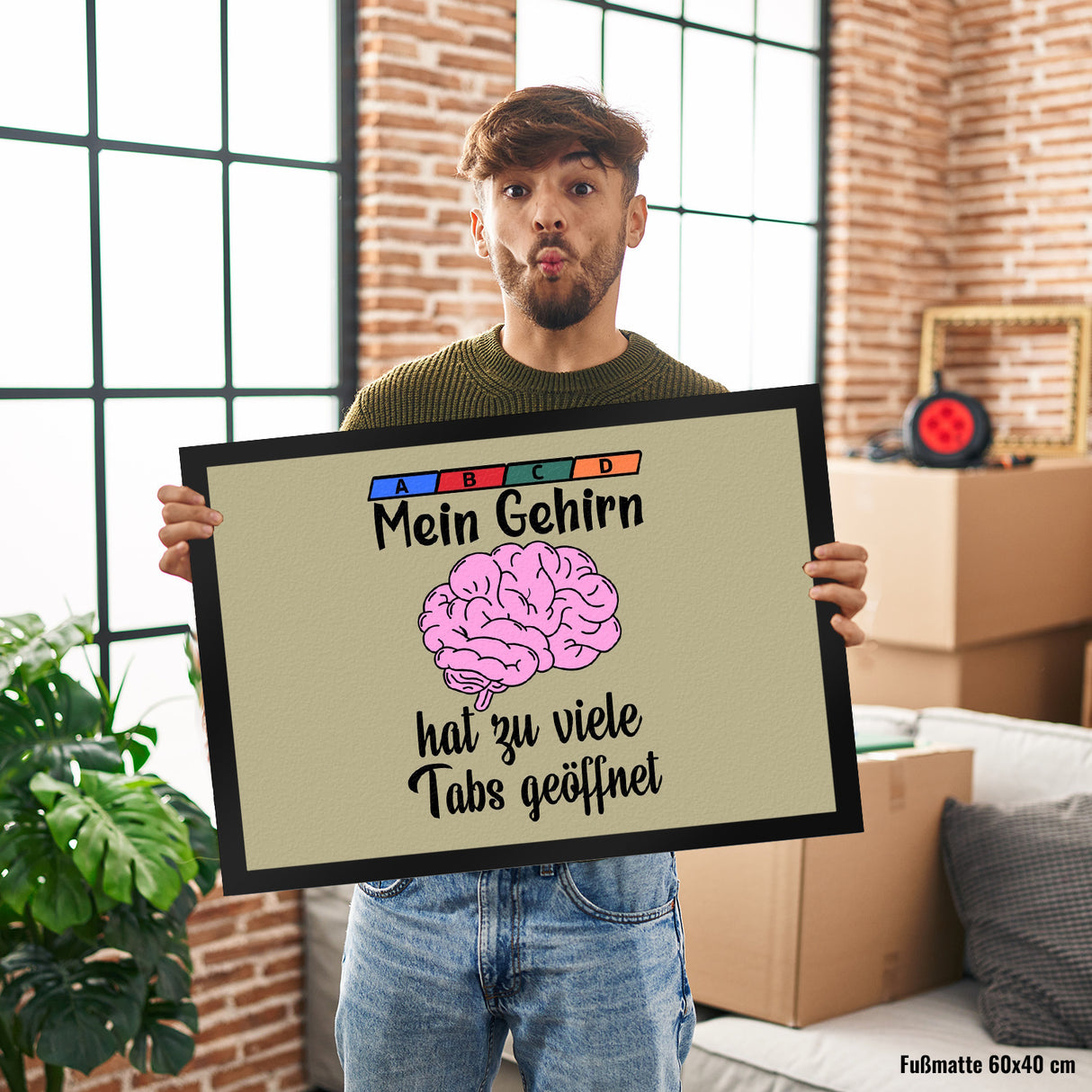 Überforderung Fußmatte in 35x50 cm in beige Mein Gehirn hat zu viele Tabs geöffnet