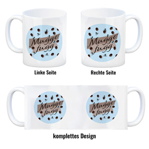 Muggefugg Malzkaffee Kaffeebecher mit Kaffeebohnen und Fliegen blau