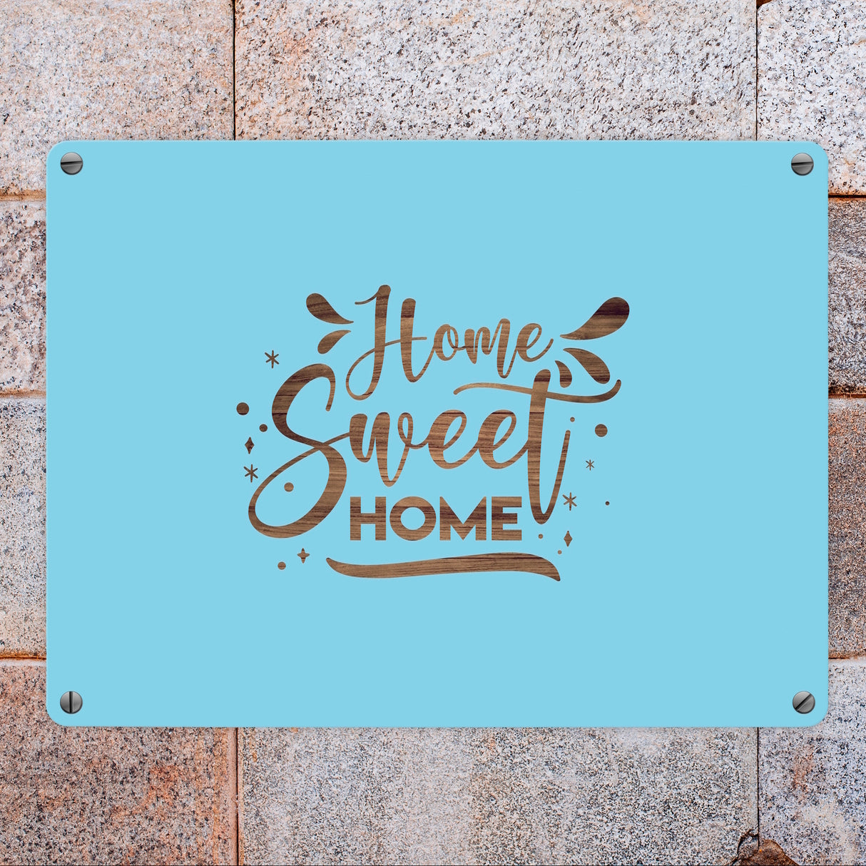 Home Sweet Home Metallschild in 15x20 cm mit hellblauem Hintergrund