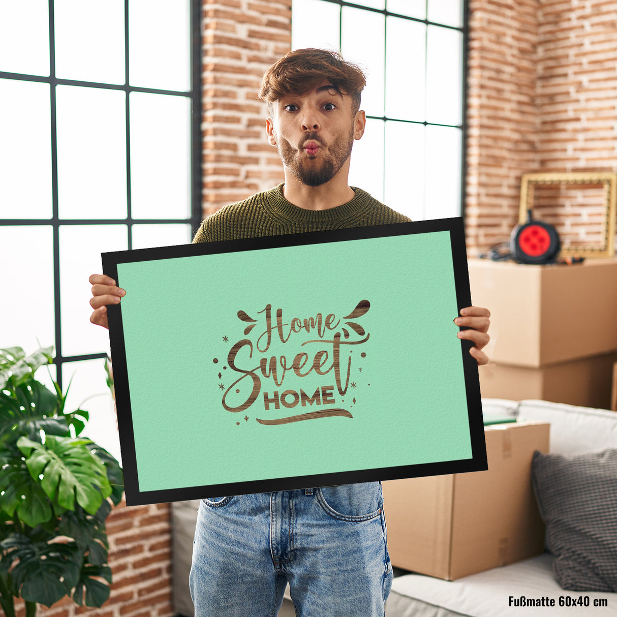 Home Sweet Home Fußmatte in 35x50 cm mit mintfarbenem Hintergrund
